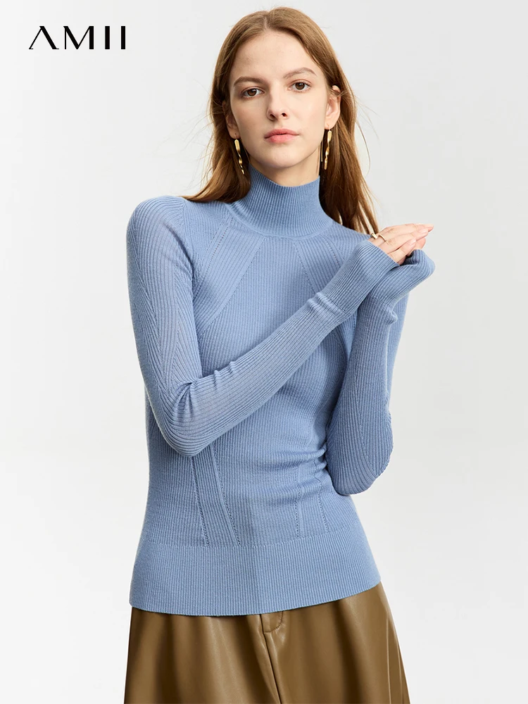 Top Trends: AMII Minimalist Turtleneck Sweaters For Women 2023 Winter New Slim-fit Basics Long Sleeve Warm Spliced Base Pullovers 12324055 Shoppable Styles