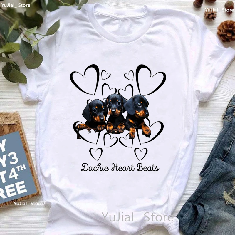 Top Trends: Dachshund Heart Beats Graphic Print Tshirt Girls Funny Dog Lover T Shirt Women Harajuku Shirt Kawaii Clothes Summer Tops Tee Shoppable Styles