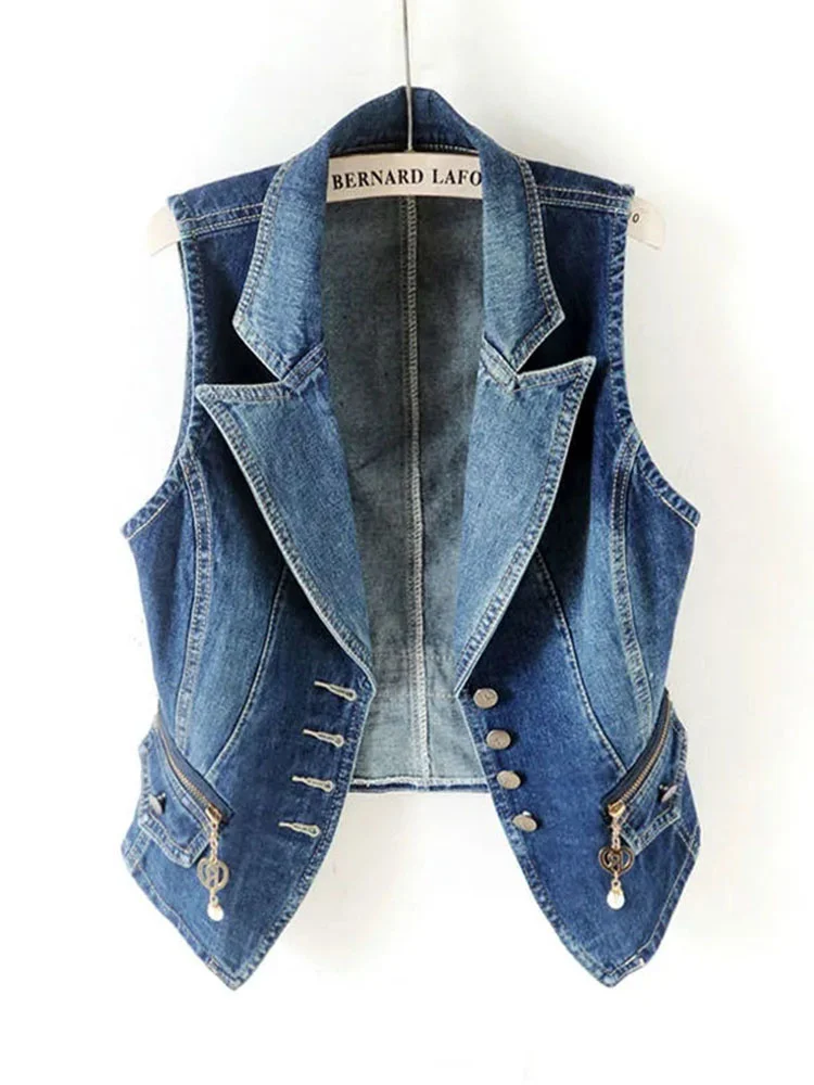 Top Trends: Casual Female Tops Women Denim Vest Jacket Spring Autumn Clothes Sleeveless Short Jeans Waistcoats Single-Breasted 5XL Shoppable Styles