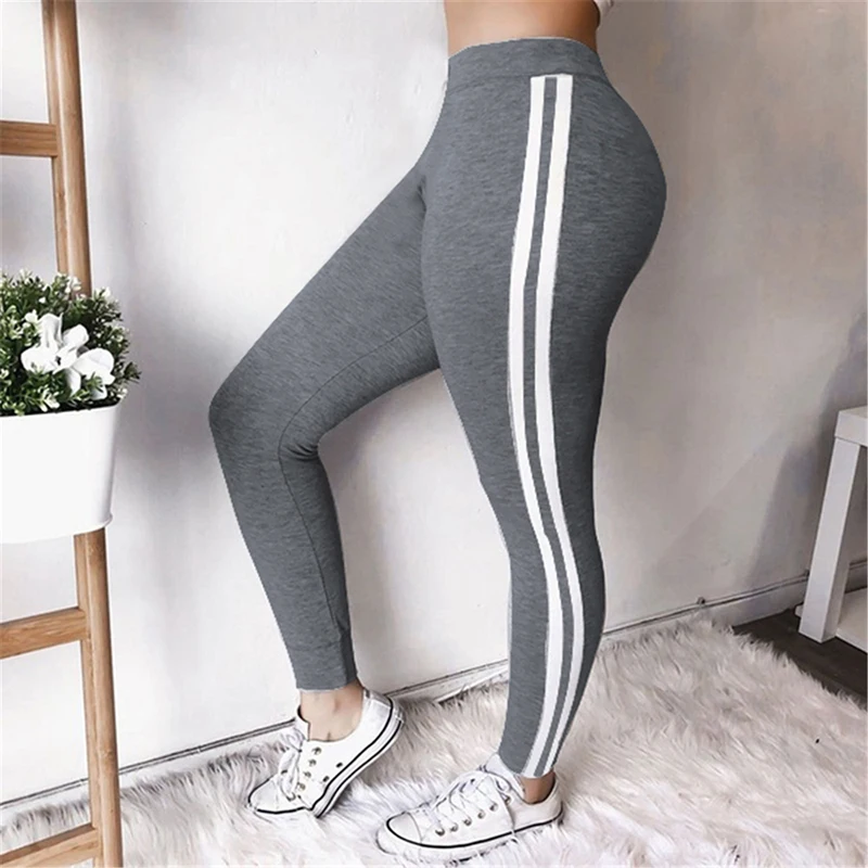 Top Trends: 2023 New Classic Striped Cotton Leggings Women Gray Large Size Casual Sport Gym Push Up Leggins Mujer Hollow Out Slim Pants XXXL Shoppable Styles