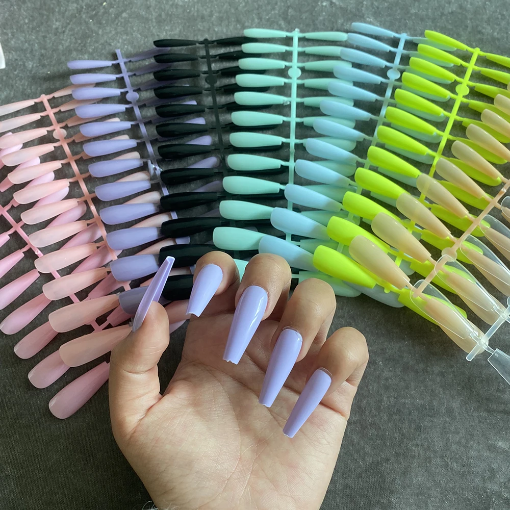 Top Trends: 24pcs Mix Colors Smooth Super Long Coffin Full Cover Nails Ballet Press On Nail Tips Nail Art Artificial Fingernails Fake Nail Shoppable Styles