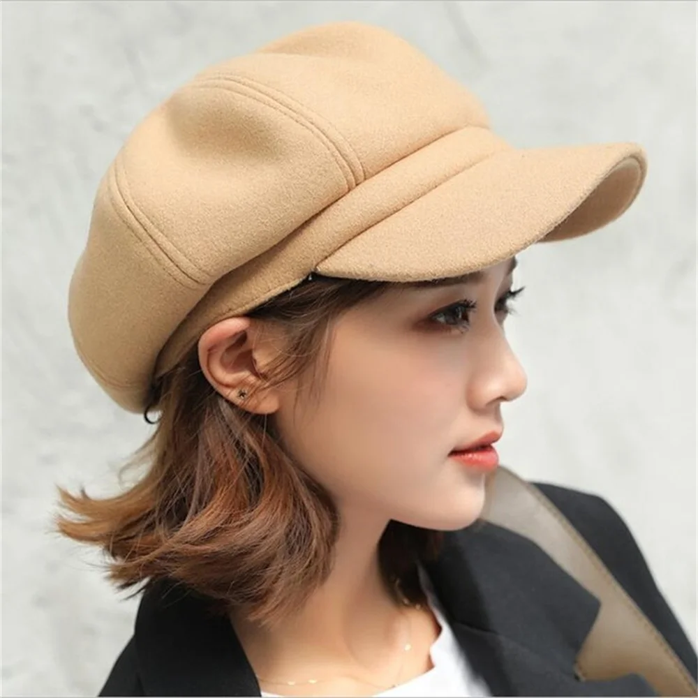 Top Trends: Women‘s Winter Vintage Berets Caps French Artist Warm Felt Hats Beret Female Solid Octagonal Hats 2023 Autumn Girl Newsboy Cap Shoppable Styles - Image 6