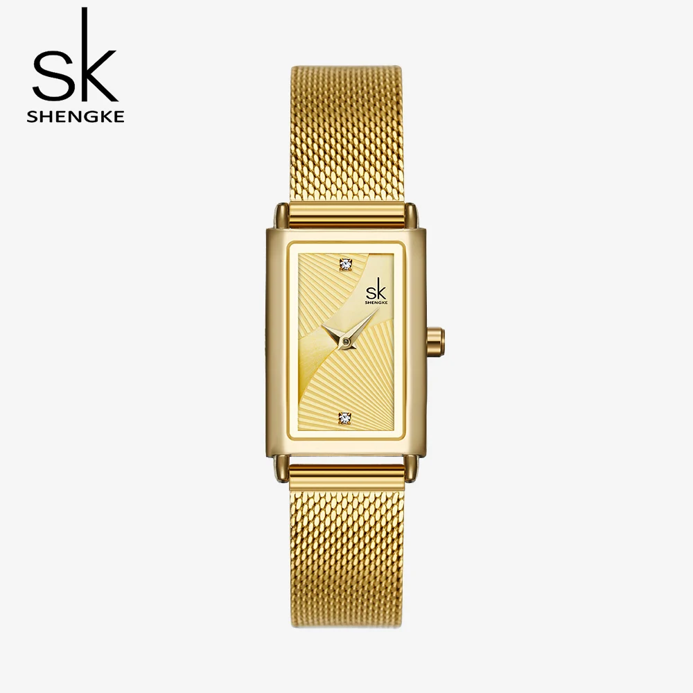 Top Trends: Gold Slim Watch For Women Delicate Rectangle Dial Design Watch Women Waterproof Quartz Women's Watches Mesh Womens Watch Shoppable Styles