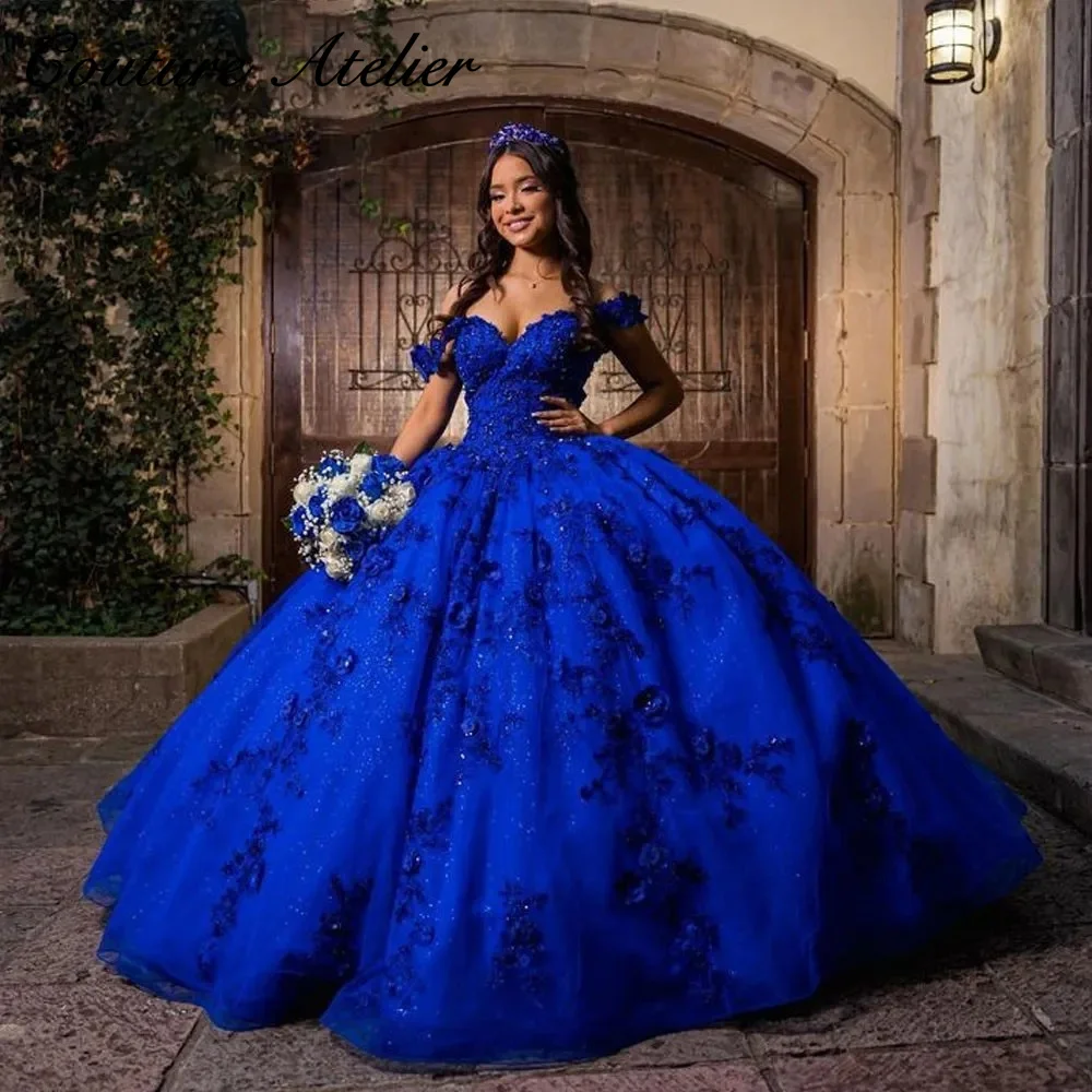 Top Trends: 2024 Royal Blue Quinceanera Dresses For Sweet 15 Year Sexy Off The Shoulder Puffy Ball Gown Lace Appliques Princess Gowns Shoppable Styles