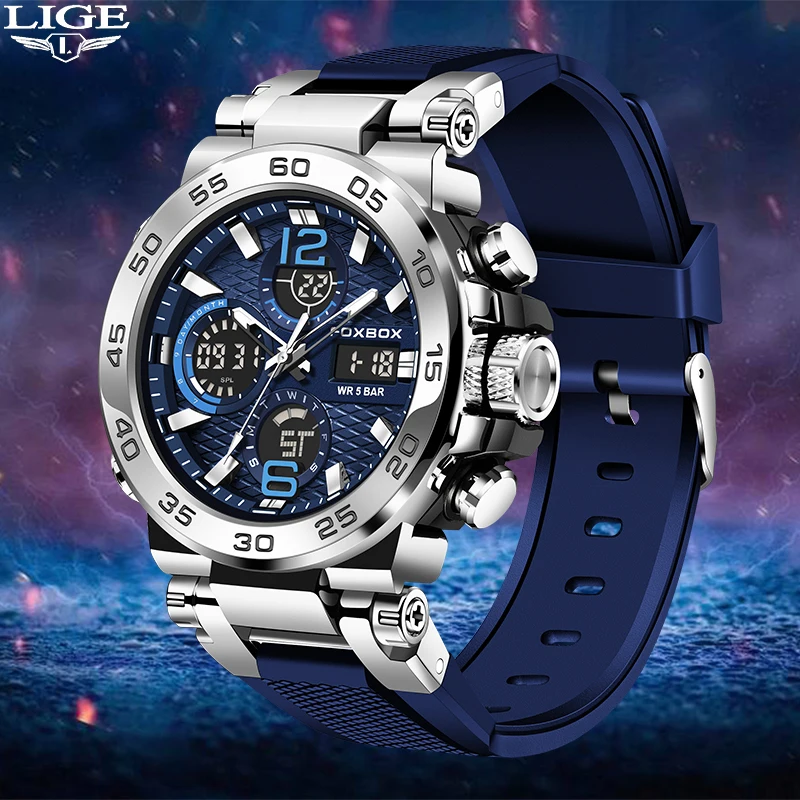 Top Trends: New Original LIGE Casual Silicone Band Men Watches Sport 5ATM Waterproof LCD Display Watch Cool Dial Waterproof Sport Male Watch Shoppable Styles