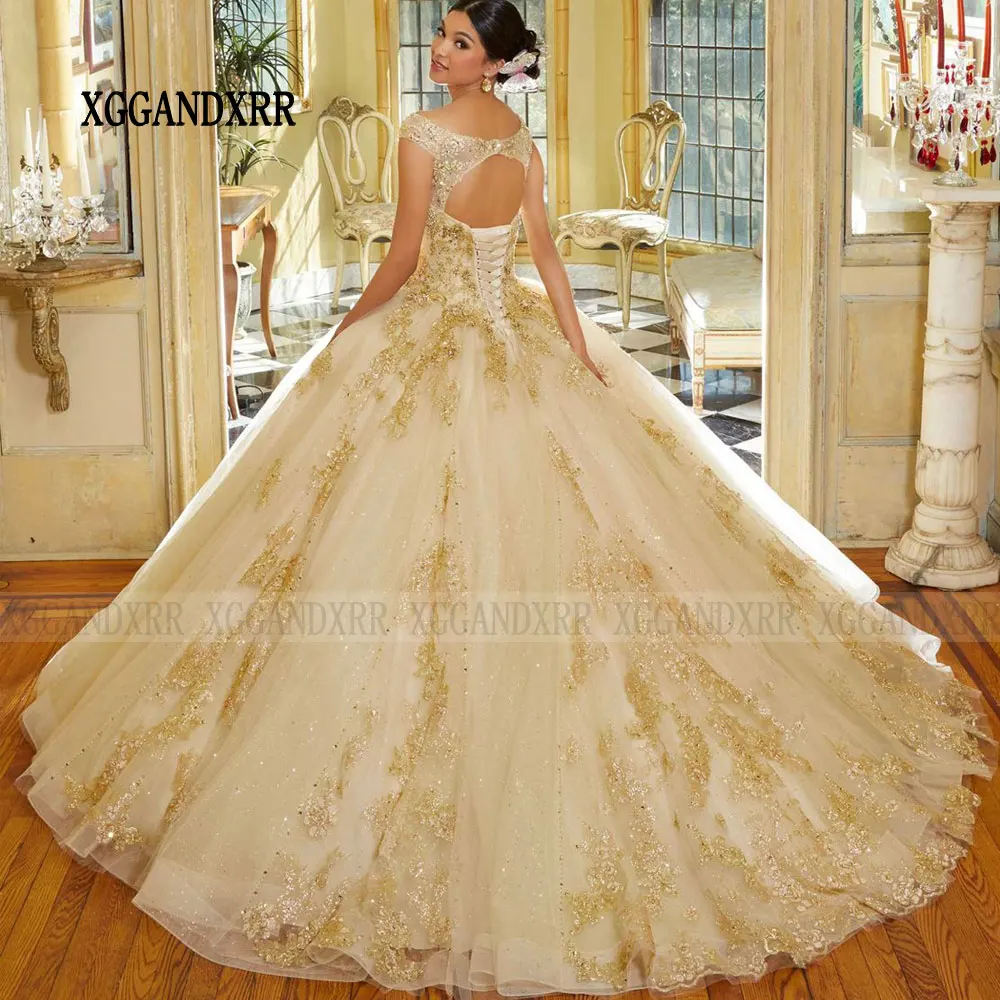 Top Trends: Shining Gold Quinceanera Dresses 2024 V Neck Lace Ball Gown Birthday Party Vestidos 15 Anos Princess Sweet 16 Girl Prom Dress Shoppable Styles - Image 2