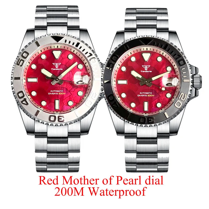 Top Trends: 20ATM Diving Tandorio 40mm Red Mother Of Pearl Dial Sapphire Glass Japan NH35A Automatic Men Watch Date Roating Bezel Luminous Shoppable Styles