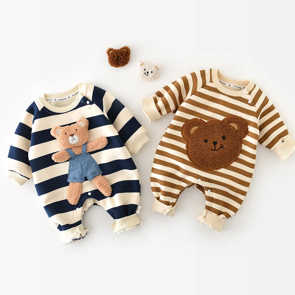 Top Trends: MILANCEL Baby Rompers Thicken Lining Boys Clothes Striped Girls Jumpsuits Bear Outfit Shoppable Styles