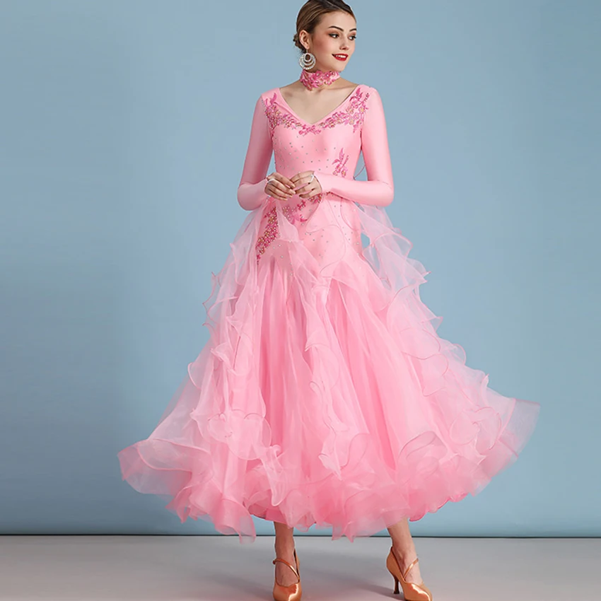 Top Trends: Standard Ballroom Dance Dresses Of High Quality Long Sleeve Flamenco Dancing Skirt Women Cheap Stage Waltz Ballroom Dress Shoppable Styles