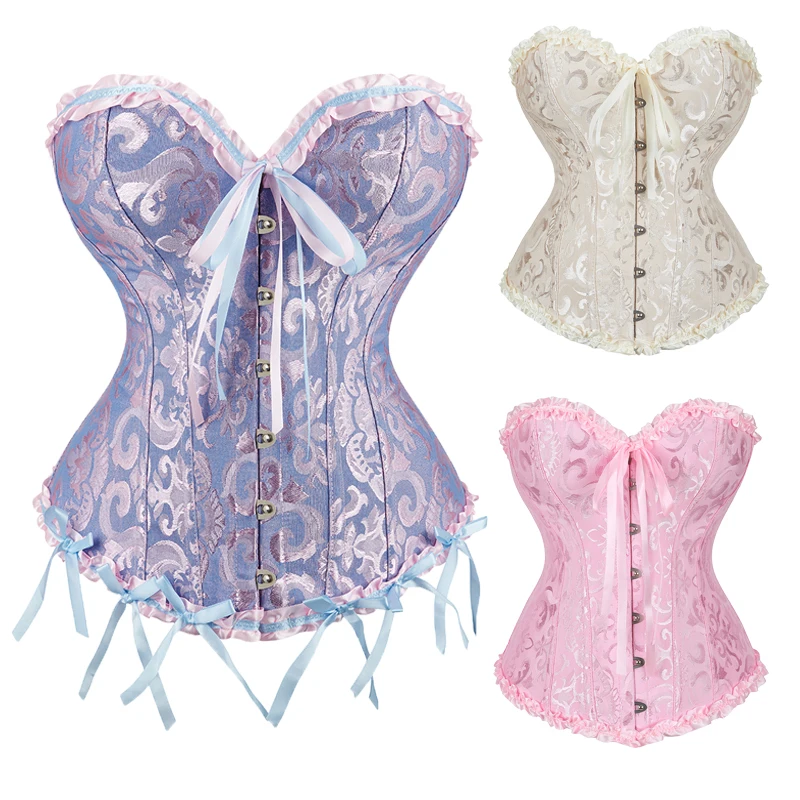 Top Trends: Victorian Corset Top Plus Size Overbust Corsets For Women Sexy Corset Bustier Lace Up Jacquard Corset Top Y2k White Pink Shoppable Styles