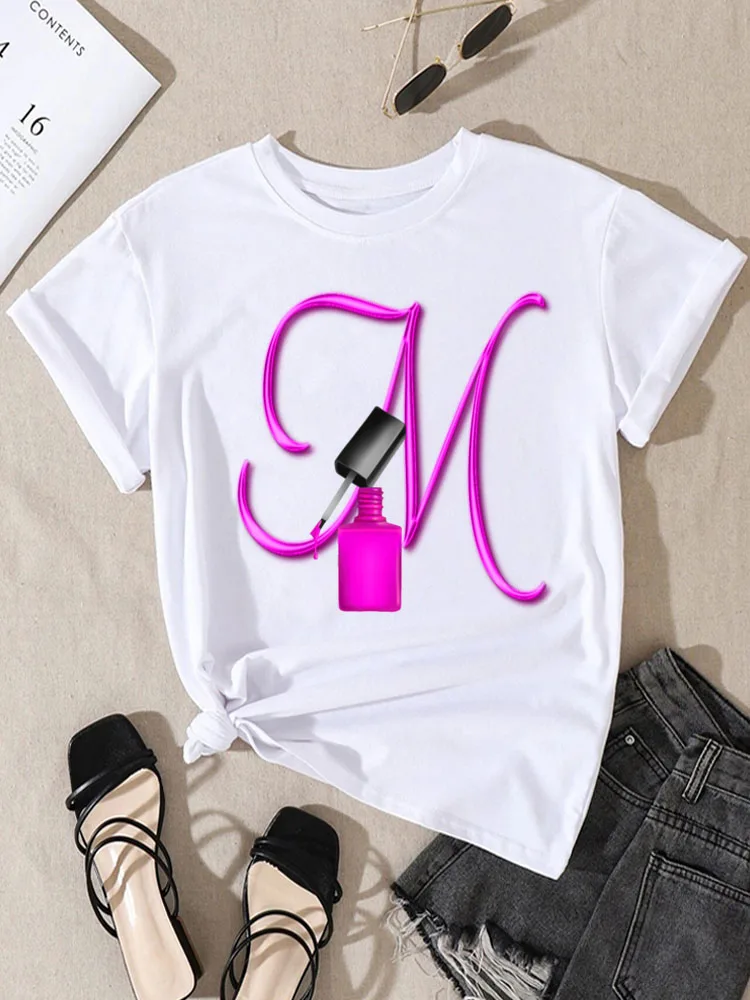 Top Trends: Women T-shirt Custom Name Letter Combination Nail Art Letter Font A B C D E F G Short Sleeve Tops Fashion Black T-shirt Clothing Shoppable Styles - Image 5