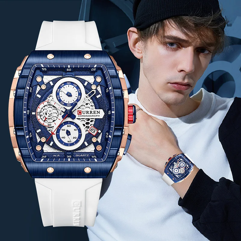 Top Trends: CURREN New Fashion Square Dial & Silicone Strap Mens Watches Luxury Sport Waterproof Watch Man Chronograph Quartz WristWatches Shoppable Styles - Image 2