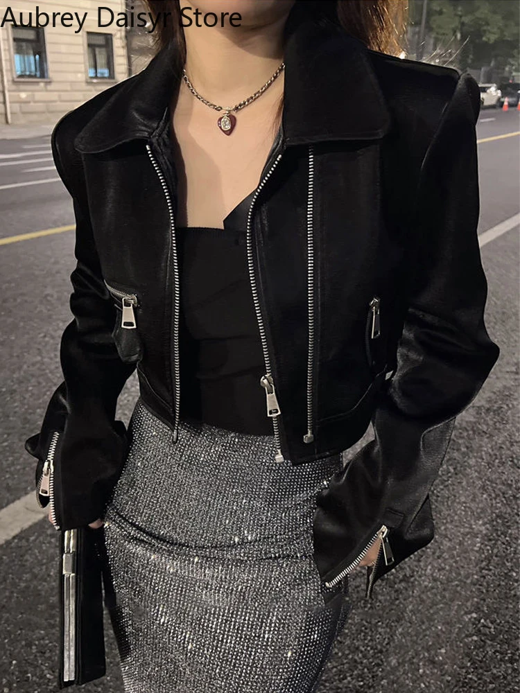 Top Trends: Black Cropped Leather Jacket Women Streetwear Moto Biker Zipper Leather Jacket Punk Winter Irregular Faux Fur Aviator Coat New Shoppable Styles