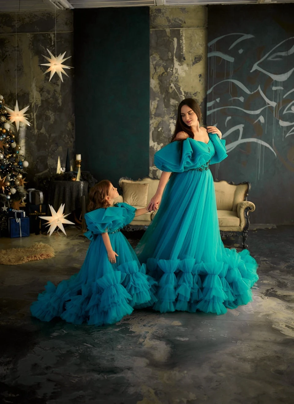 Top Trends: New Design Gorgeous Mother And Daughter Matching Tulle Fluffy Dresses Ruffle With Train Off The Shoulder Evening Party Prom Gown Shoppable Styles - Image 3