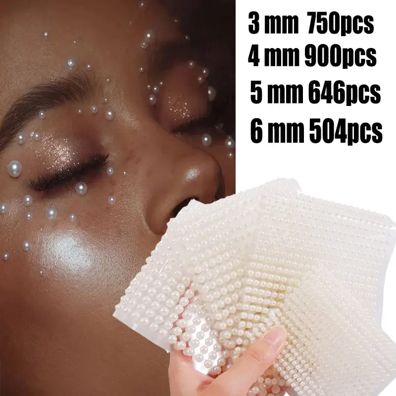 Top Trends: 750 / 900pcs 3mm / 4mm / 5mm / 6mm 3D Pearl Face Jewelry Self Adhesive Eyeshadow Sticker Face Body Eyebrows Diamond Nail Sticker Decorat Shoppable Styles