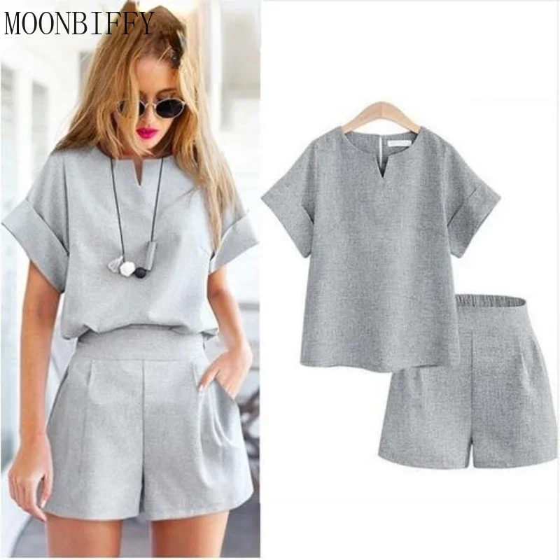 Top Trends: Summer Casual Short Set Women Summer Trendy Clothes Women Suit Two Piece Set Cotton Linen Shirt Shorts Matching Female Sets Shoppable Styles