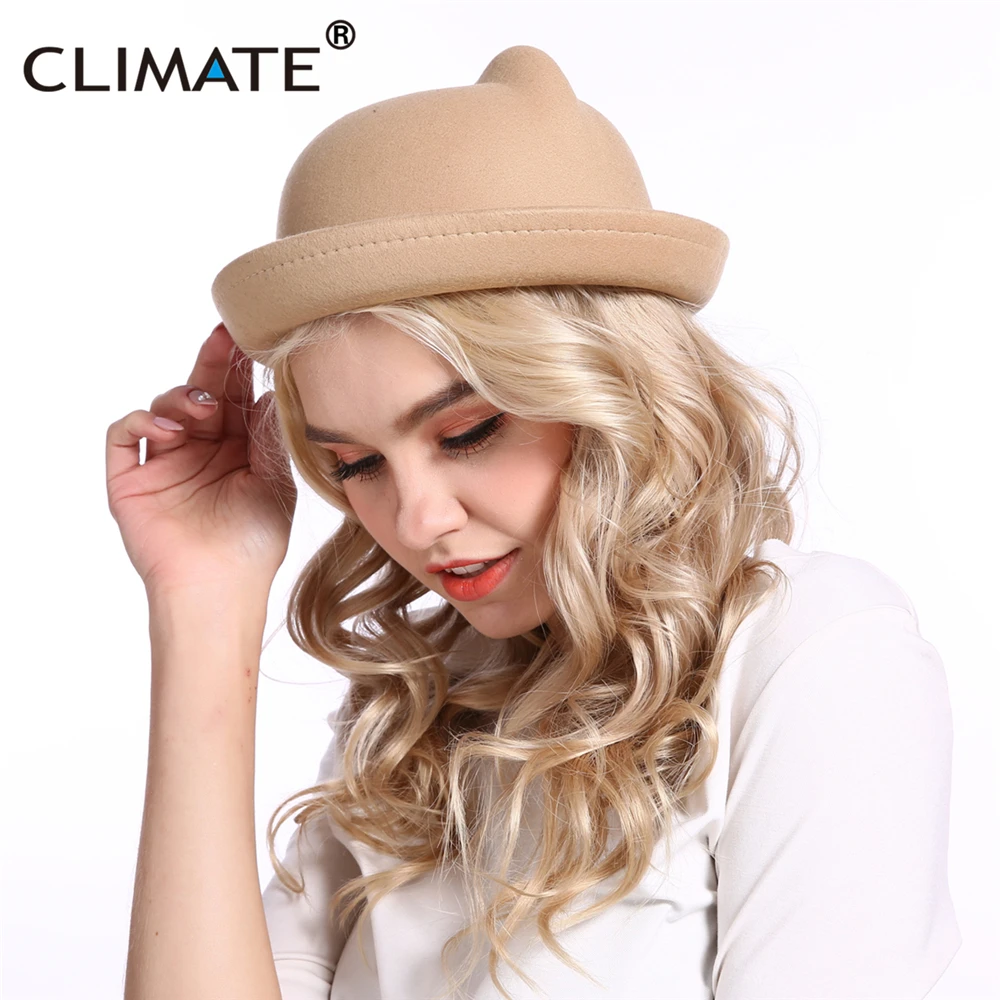 Top Trends: CLIMATE Women Cute Fedora Hat Hats For Woman Lovely Cat Ear Fedoras Fascinator Girls Cap Cute Fashion Polyester Woolen Cap Hat Shoppable Styles