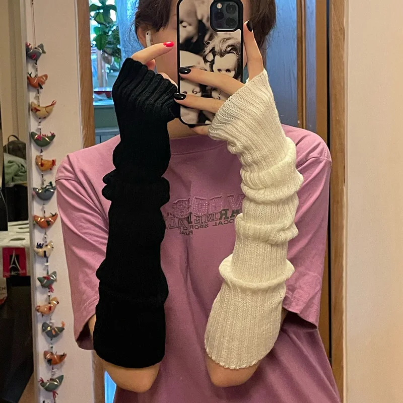 Top Trends: New Long Fingerless Gloves Womens Winter Warmer Knitted Arm Sleeve Fine Casual Soft Girl Goth Clothes Women Punk Gothic Gloves Shoppable Styles