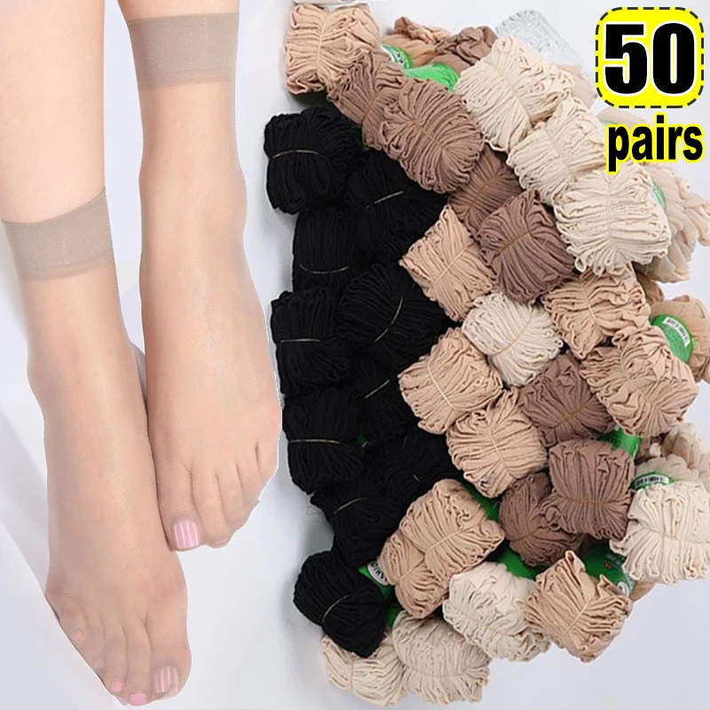 Top Trends: 20 / 100pcs Black Skin Ultrathin Socks Women Transparent Thin Crystal Short Ankle Sock Casual Meias Sexy Summer Ice Silk Sox Shoppable Styles