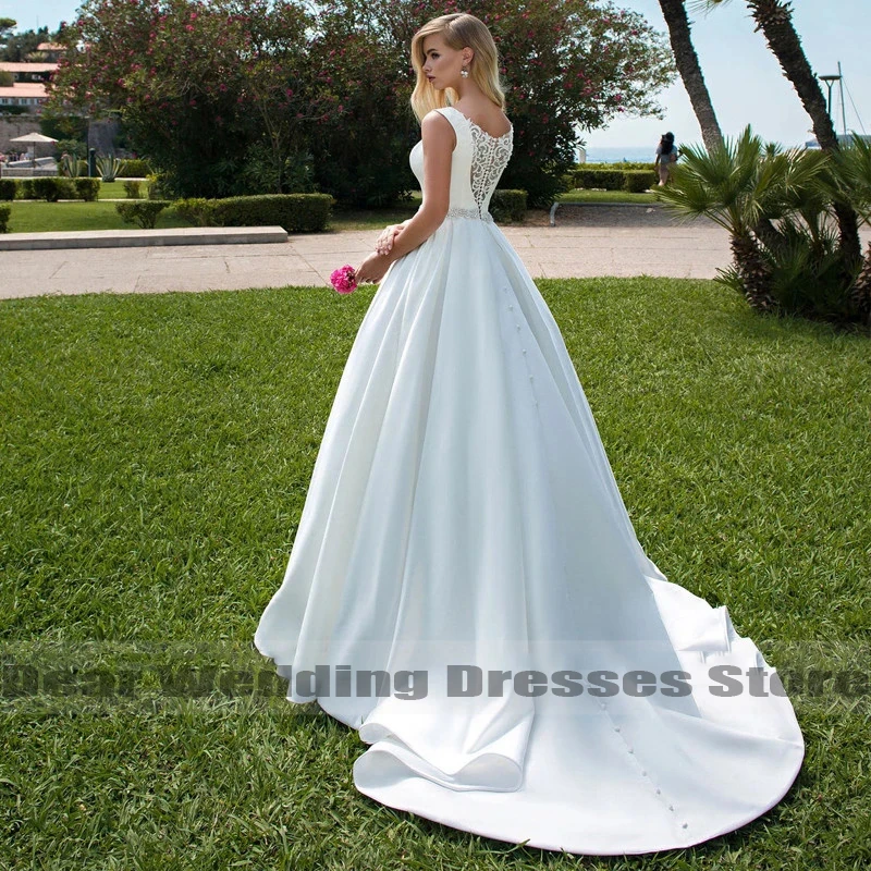 Top Trends: Elegant Women's Wedding Dresses V-Neck Lace Appliques Beads Belt Satin Buttons Back A-Line 2023 Vestido De Noiva Bridal Gowns Shoppable Styles - Image 2