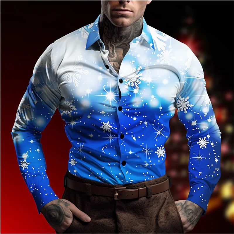 Top Trends: Snowflake Casual Men's Shirt Christmas Casual Autumn And Winter Long-sleeved Blue XS-6XL Four-way Stretch Fabric Shirt Shoppable Styles