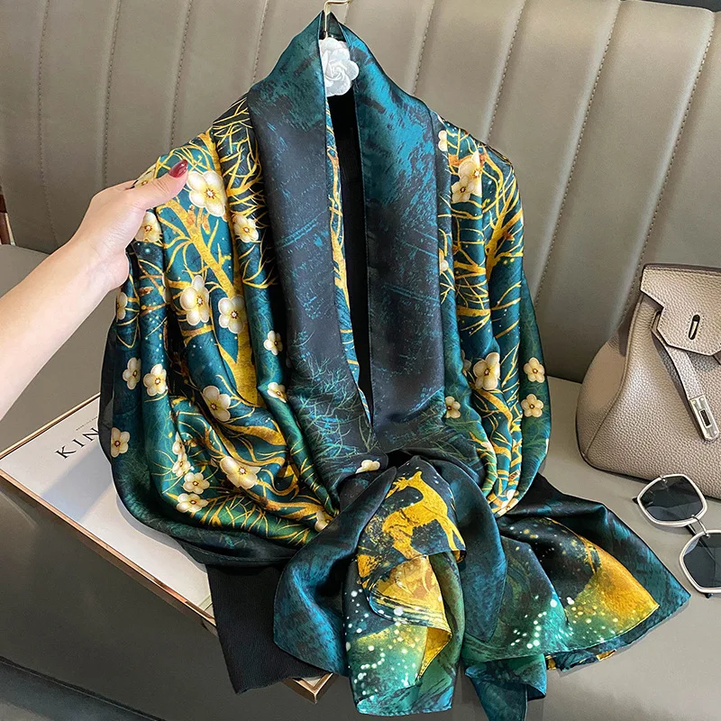 Top Trends: Luxury Brand Van Gogh Silk Scarf Oil Painting Apricot Floral Neck Shawl Wraps Female Hair Band Headkercheif Hijab Bandanas 2022 Shoppable Styles