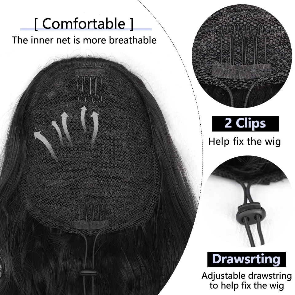 Top Trends: MONIXI Synthetic Long Wavy Ponytail Hair Synthetic Drawstring Ponytail Clip In Hairpiece Black Wave Ponytail For Black Women Shoppable Styles - Image 5