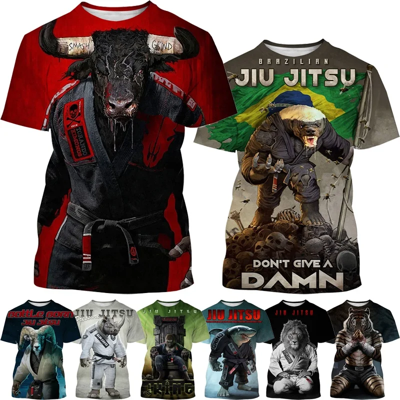 Top Trends: New Fashion Short Sleeve Harajuku Style Brazilian Jiu-jitsu Tough Guy Animal T-shirt Men's Jiu-jitsu Enthusiast Streetwear Top Shoppable Styles