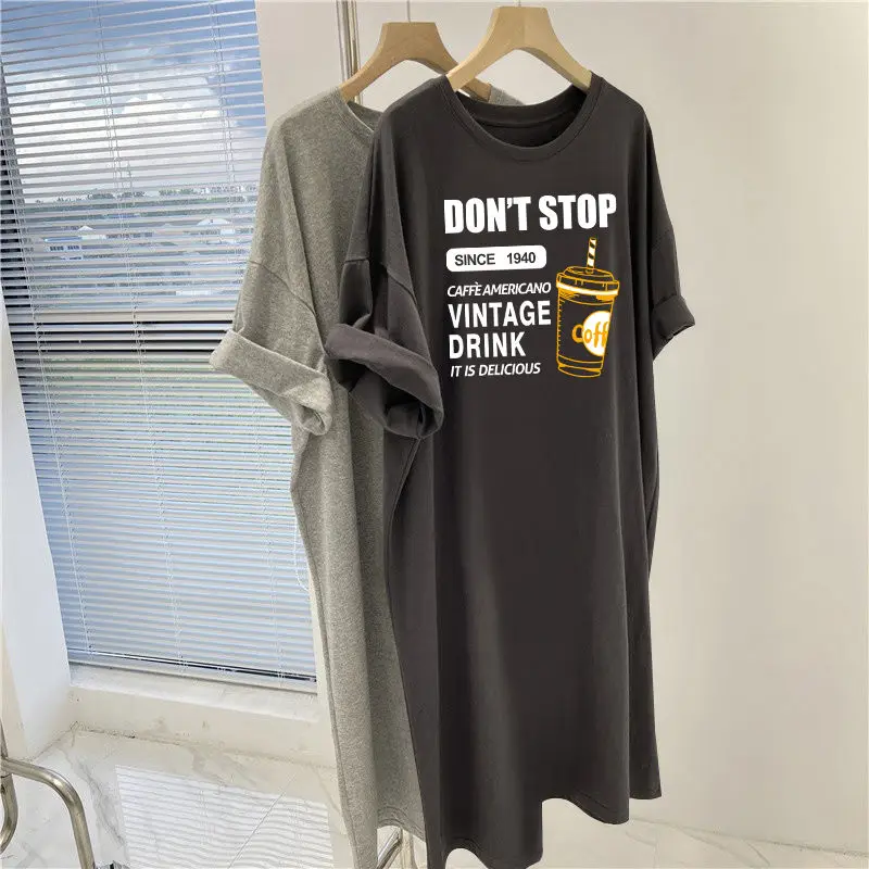 Top Trends: Women Tunics Summer Oversized Loose Simple Coffee Cup Printing Basic Over Knee Long T-shirt Shoppable Styles - Image 4