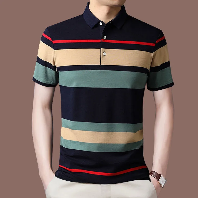 Top Trends: Fashion Men Summer New Striped Polo Shirts Short Sleeve Button Knit Lapel Pullover Business Casual Men's Loose Clothing Top 2022 Shoppable Styles