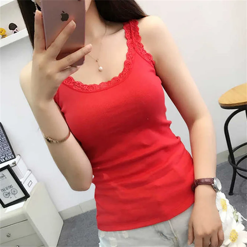 Top Trends: Black Tops Summer Sleeveless Women Tank Top With Lace Top Red Inside Wear Lace Camisoles Loose Underwear Womens Clothing Vest Shoppable Styles - Image 2