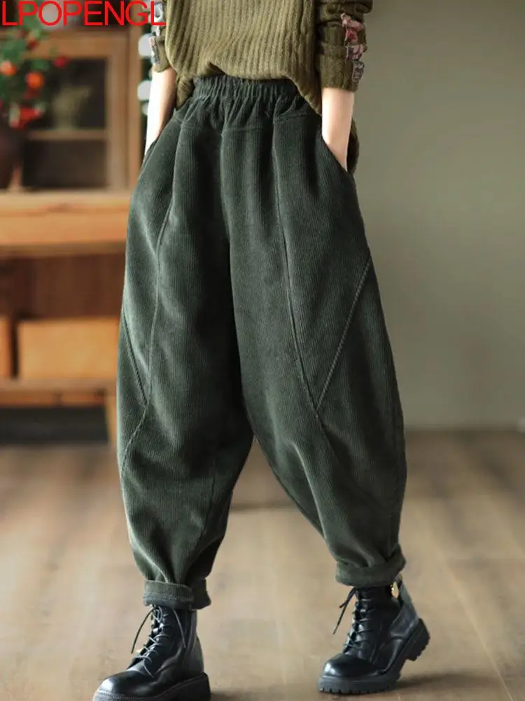 Top Trends: Literary Pure Cotton Corduroy Casual Pants Women's Autumn 2023 New Stitched Harem Pants Loose Vintage Versatile Pants Shoppable Styles - Image 4