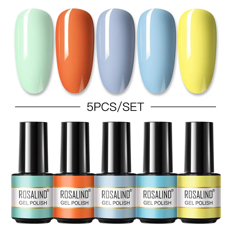 Top Trends: ROSALIND 5PCS Set Gel Nail Polish Set Nail Kit Glitter Vernis Semi Permanent Nail Art Base Top Coat UV Gel Polish Hybrid Kit Shoppable Styles