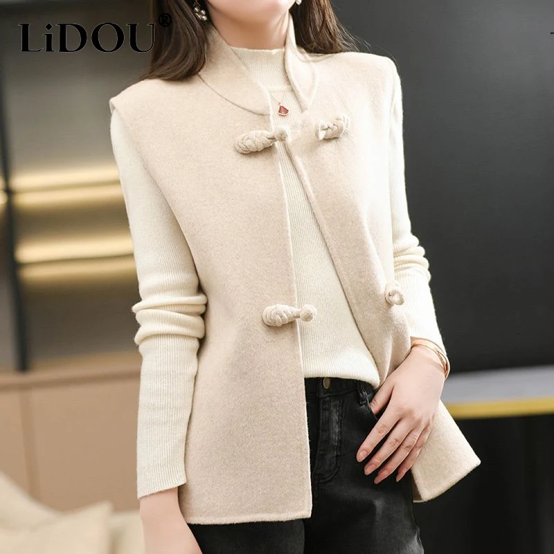 Top Trends: Autumn Winter Stand Collar Chinese Style Solid Color Frog Woolen Vest Coat Lady Casual Fashion Tank Top Women Sleeveless Jacket Shoppable Styles