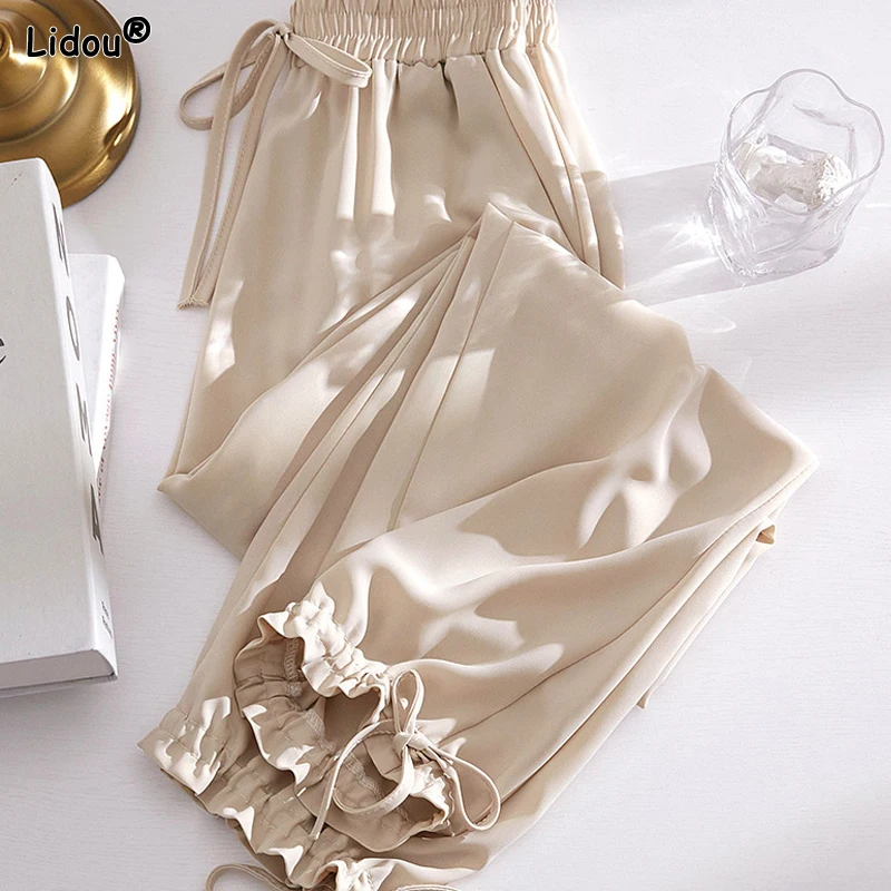 Top Trends: 2023 Women's Clothing Fashion Casual Lacing Loose Pockets Solid Color Comfortable Spring Summer Thin Pleated Drape Lantern Pants Shoppable Styles