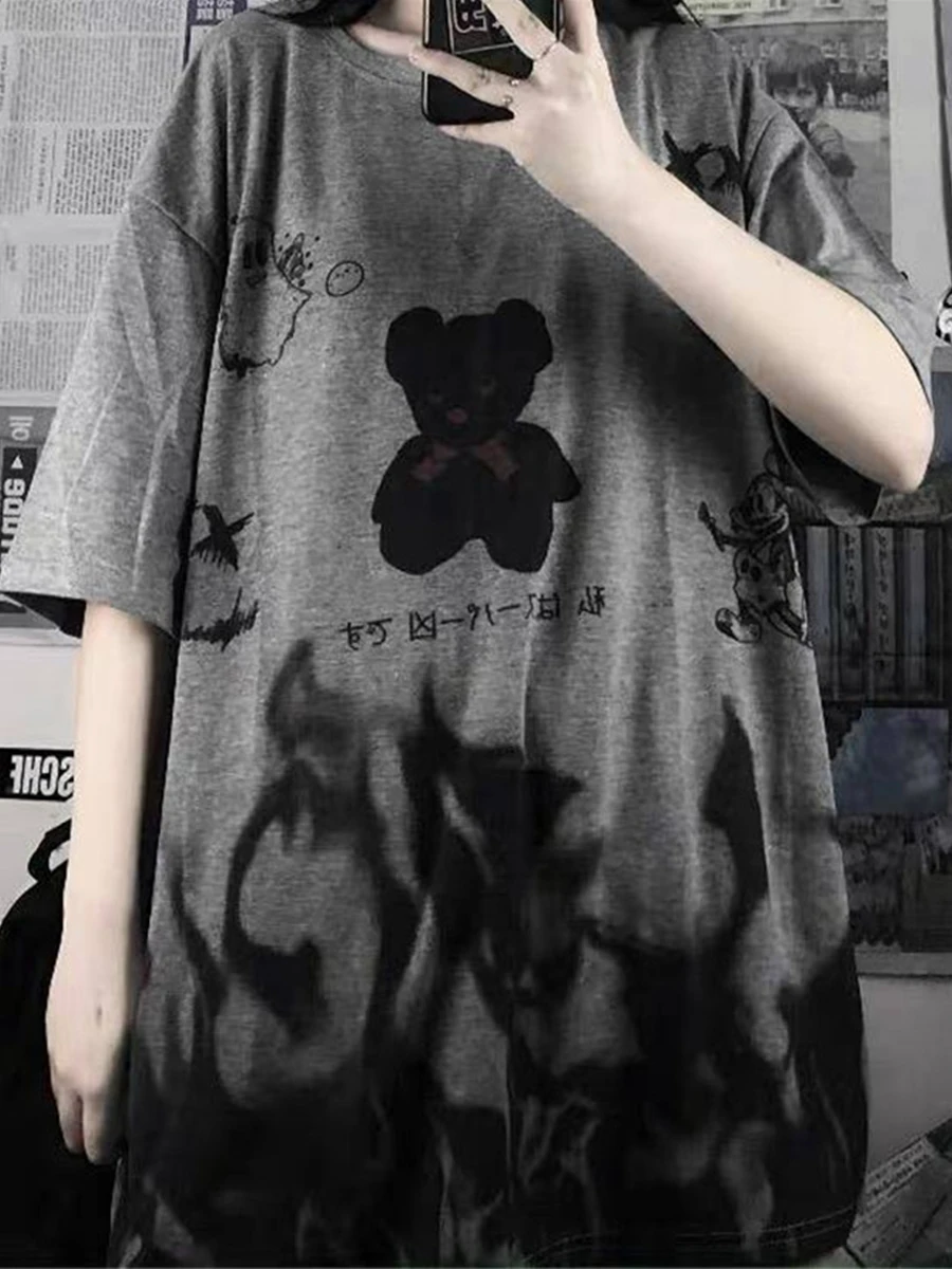 Top Trends: Black Cartoon Ulzzang Femme Loose Summer Oversized T Shirt Women Clothing Harajuku Short Sleeve Tops Tee Hip Hop T-Shirt Girl Shoppable Styles