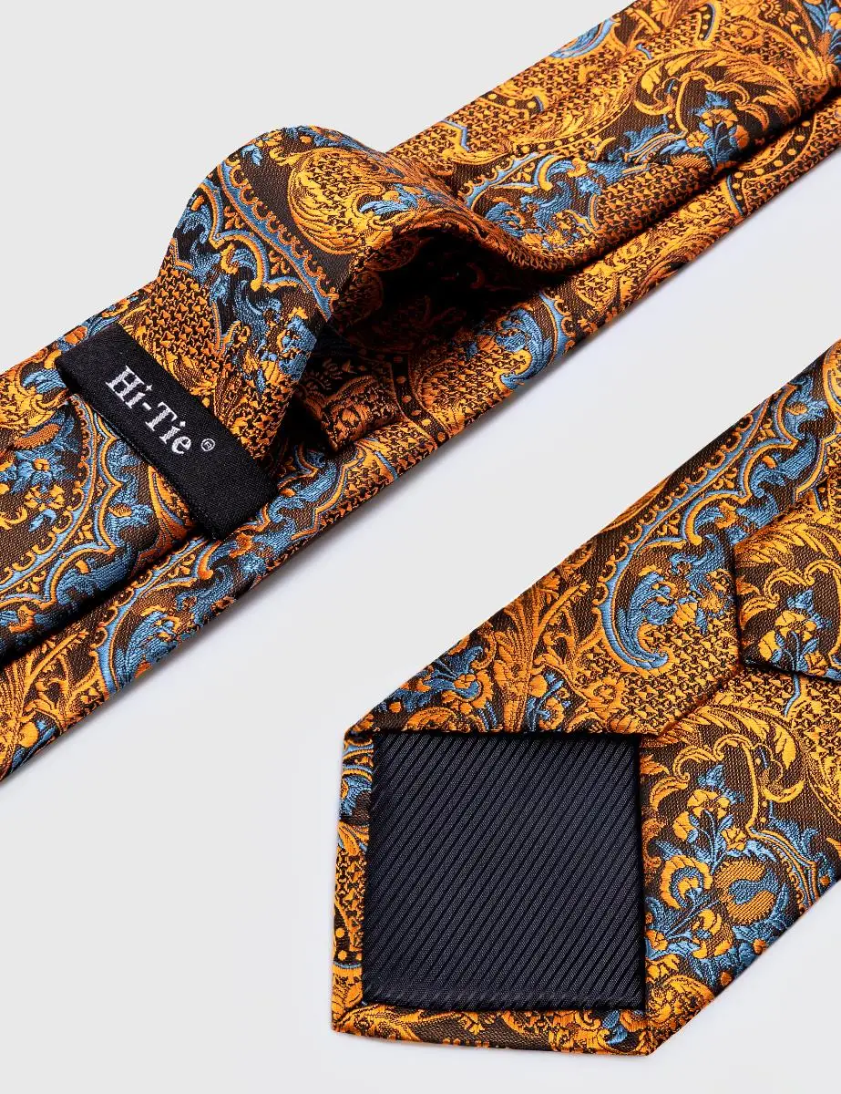 Top Trends: Hi-Tie 100% Silk Luxury Mens Ties Floral Black Gold Ties Paisley NeckTie Pocket Square Cufflinks Set Men's Wedding Party Tie Shoppable Styles - Image 6