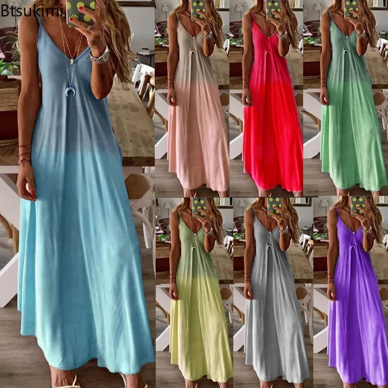 Top Trends: Plus Size 4XL 5XL Women&#039;s Summer Casual Loose Strap Dress Sexy Beach Boho Maxi Dress Large Size Long Dresses Female Robe Femme Shoppable Styles