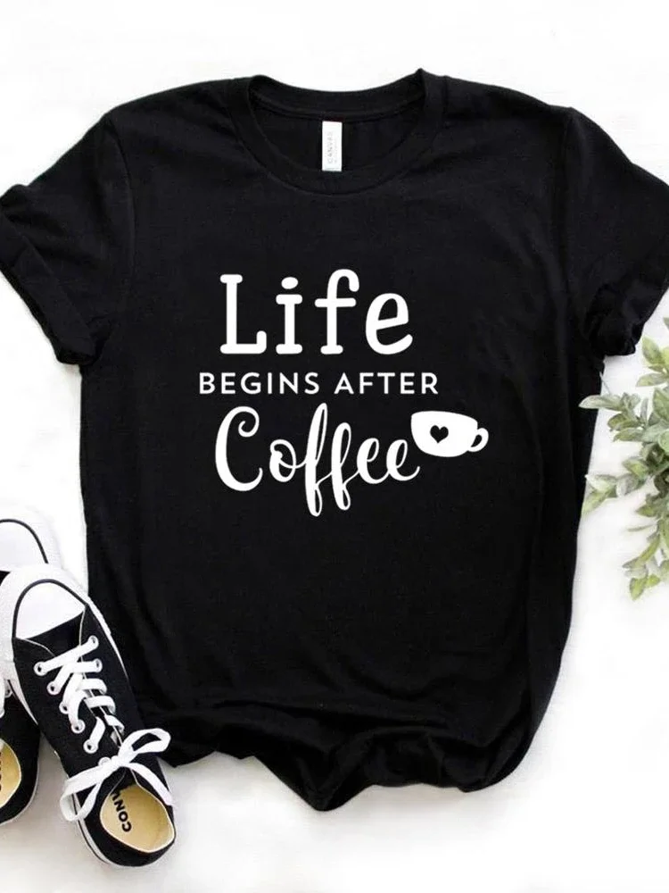 Top Trends: Women T Shirt Life Begins After Coffee Print Tshirt Women Short Sleeve O Neck Loose T-shirt Ladies Causal Tee Shirt Tops Shoppable Styles