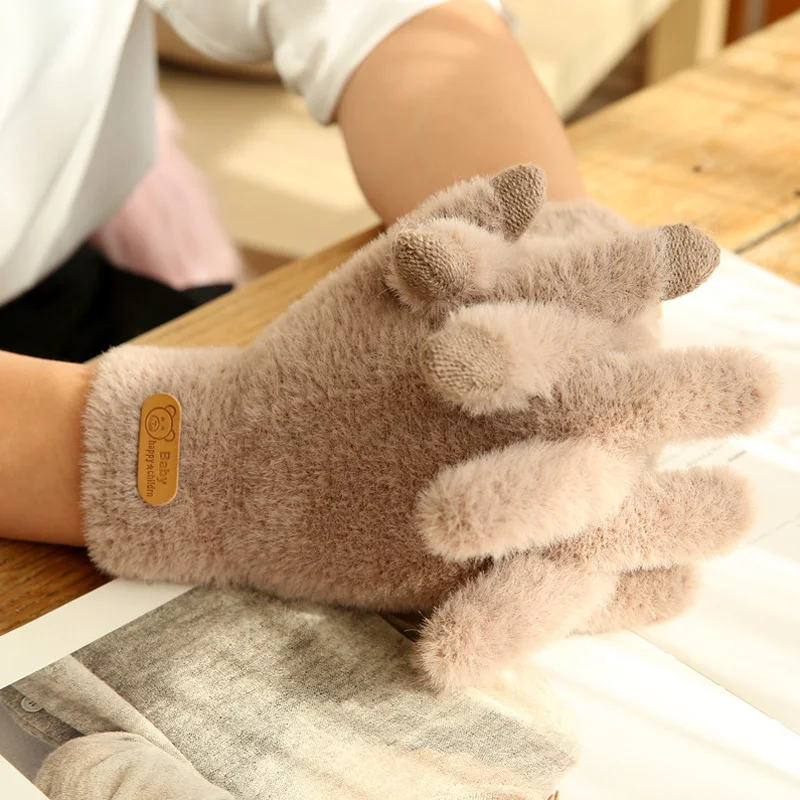 Top Trends: Soft Faux Fur Mitten Plush Thicken Touch Screen Mittens Solid Color Knitted Hand Warmer Winter Warm Windproof Full Finger Gloves Shoppable Styles