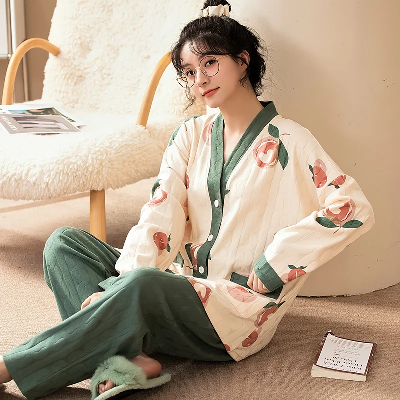 Top Trends: New Women's Japanese Kimono Pajamas Set V Neck Home Clothes Nightwear Cotton Sleepwear Loose Home Clothes Large Size Nightwear Shoppable Styles