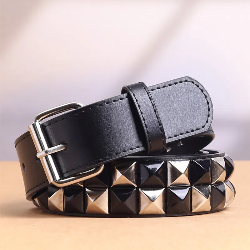 Top Trends: Black Fashion Rivet Belt Men&amp;Women&#039;s Studded Belt Punk With Pin Buckle Black Fashion Rhinestone Rivet Black Fash Shoppable Styles