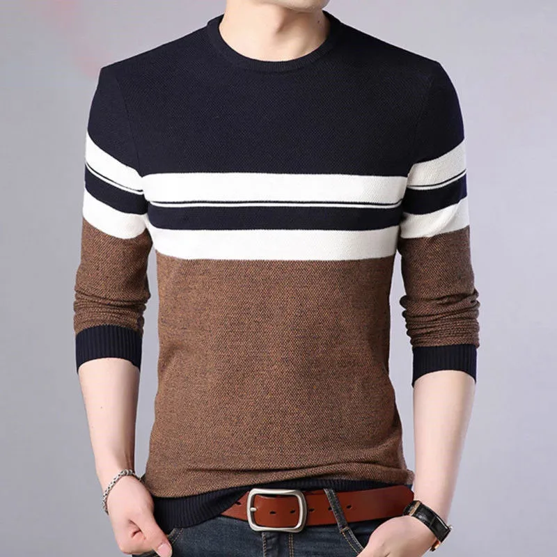 Top Trends: Fashion O-Neck Loose Korean Striped Color Sweater Men&#039;s Clothing 2023 Autumn New Casual Pullovers All-match Long Sleeve Tops Shoppable Styles