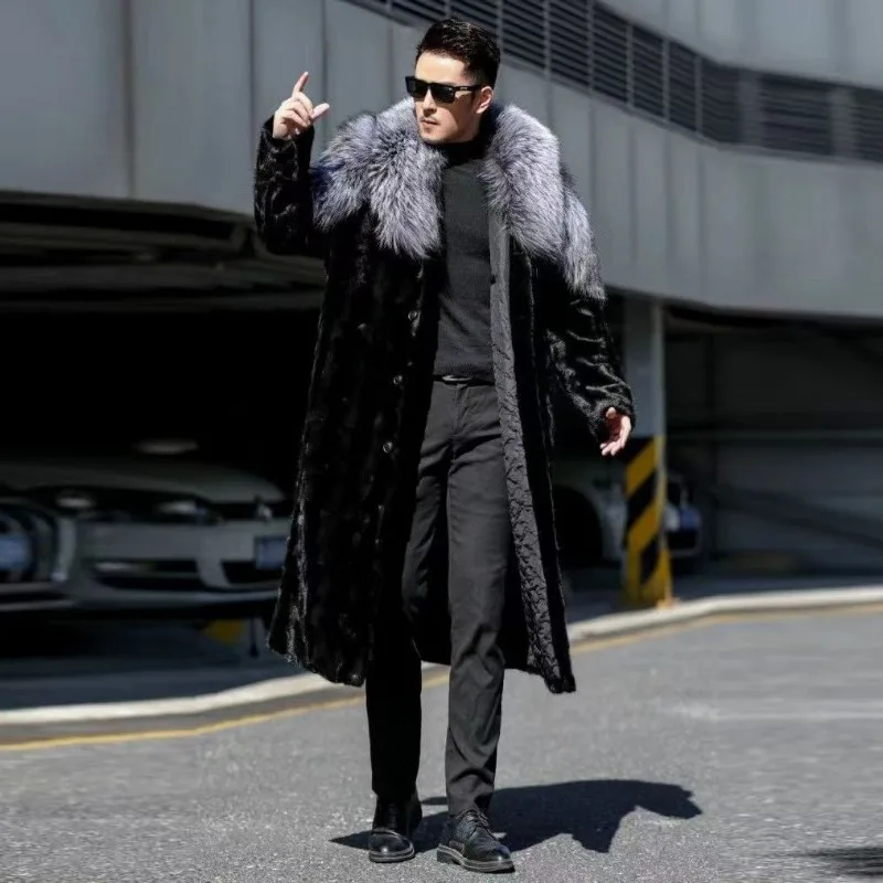 Top Trends: Men's Faux Mink Coat Winter Long Fur Coat Black Color Warm Windbreaker Plus Size Fur Collar Luxur Brands Men's Clothing Jackets Shoppable Styles