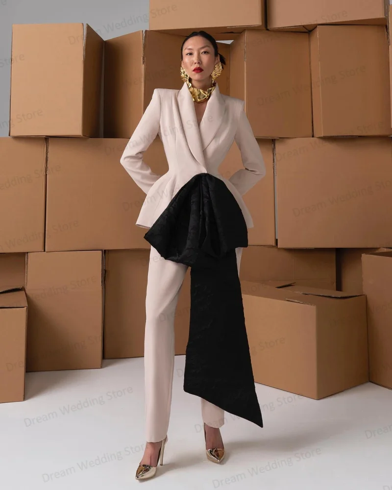 Top Trends: Wedding Women Suit Pants Set 2 Piece Blazer With Bow+ Trousers Formal Office Lady Jacket Coat Girl Red Carpet Tuxedos Custom Made Shoppable Styles