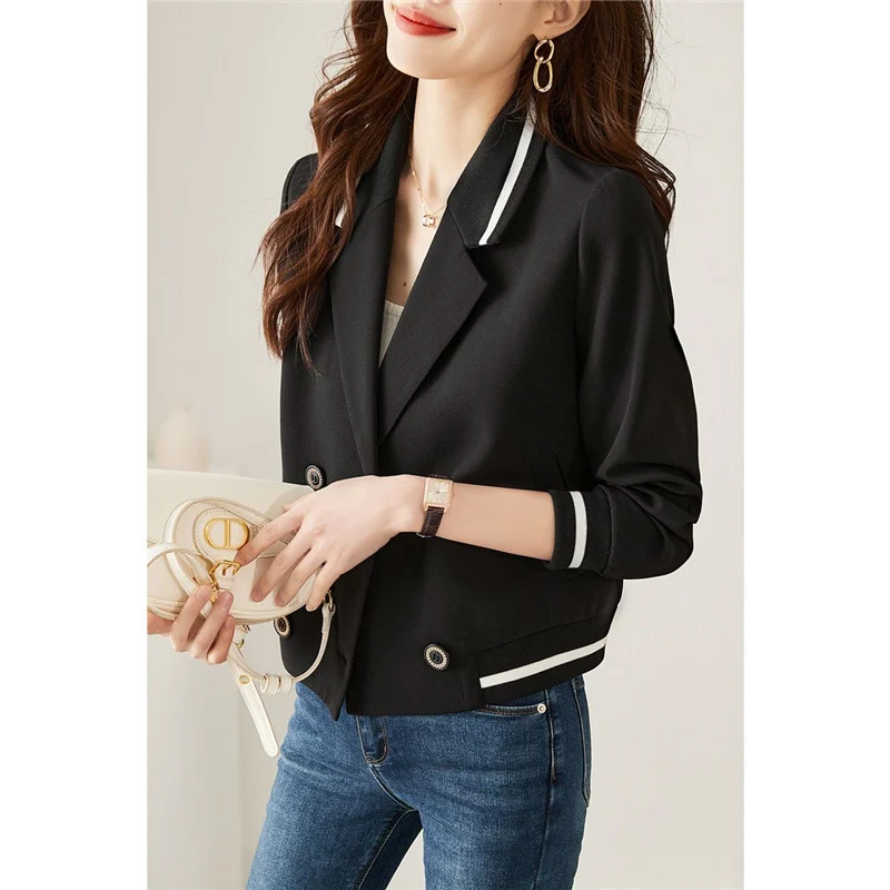 Top Trends: Spring Autumn Fashion Women's Contrast Color Simple Chic Double Breasted Notched Blazers Female Korean Loose Street Outwear Coat Shoppable Styles - Image 6