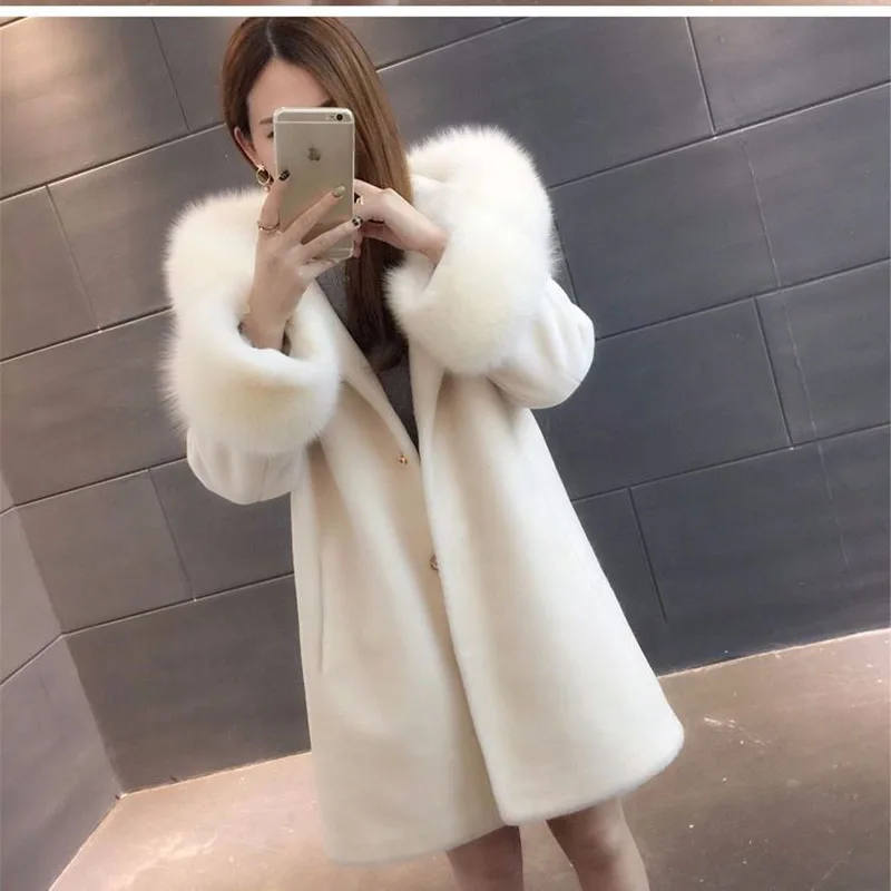 Top Trends: Imitation Fox Hair Winter New Hooded Sheep Sheared Fur Coat Wool Coat Women&#039;s Medium And Long Thickened Korean Slim Fit Shoppable Styles