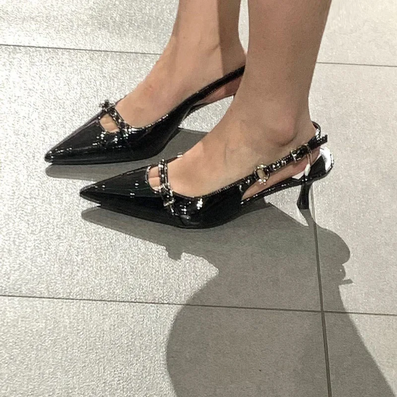 Top Trends: 2023 New Temperament Black Pointy Kitten With Fine Heel One-line Buckle Buckle Female Summer Sandals Shoppable Styles