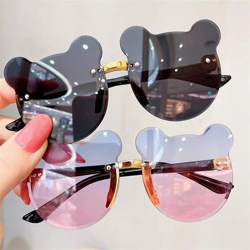 Top Trends: Girls Boys Retro Round Children Cute Cartoon Bear Animal Rimless Sunglasses Outdoor UV400 Baby Shade Glasses Eyewear Shoppable Styles