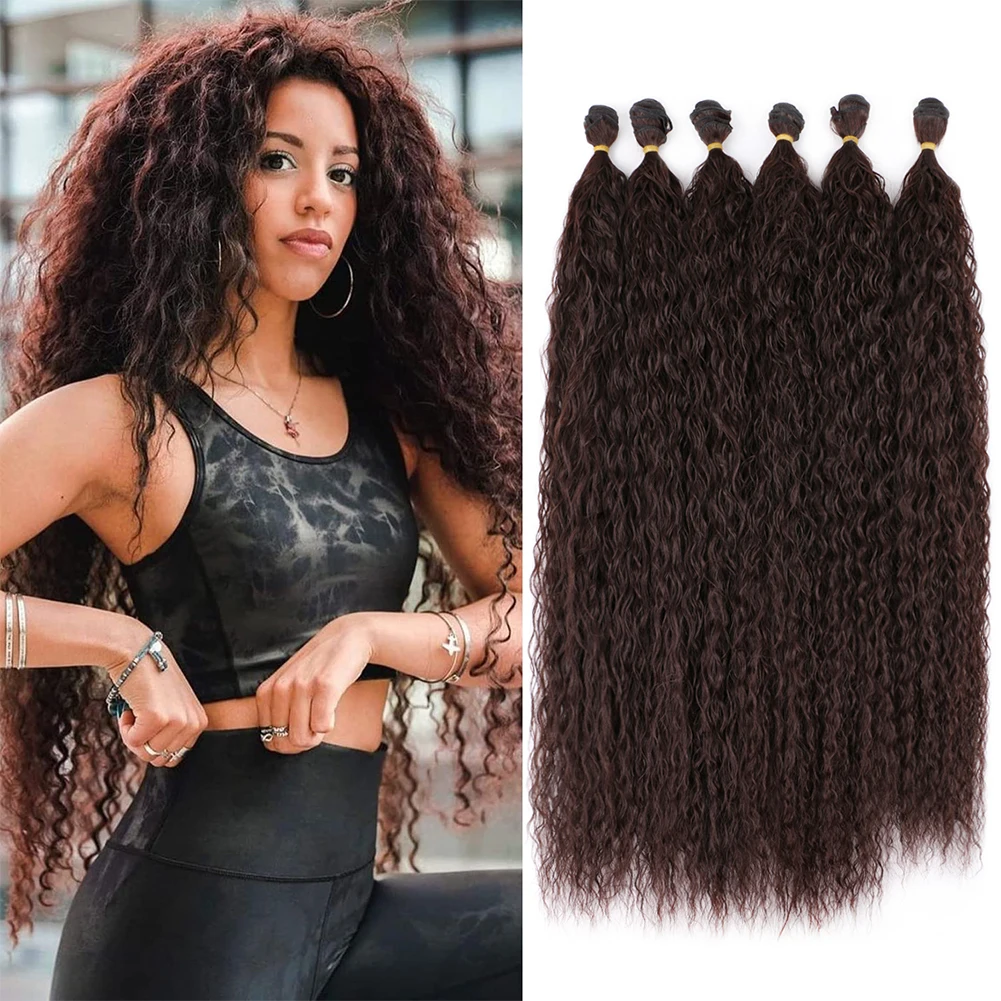 Top Trends: 6Pcs Synthetic Afro Kinky Curly Hair Bundles Ombre Soft Loose Wave Hair Weaving Blonde Orange Heat Resistant Hair Extension Shoppable Styles